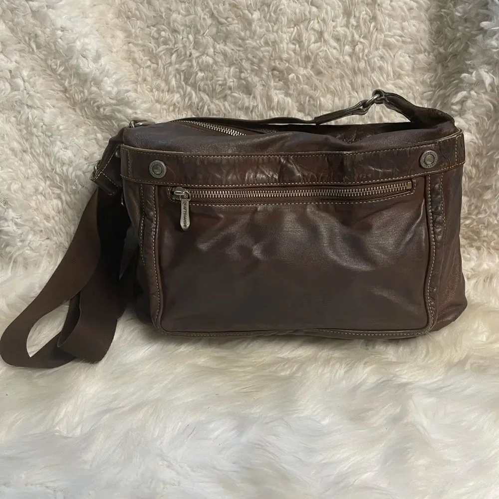 Vintage Toyooka Handmade craftsman made in Japan distressed Brown leather bag